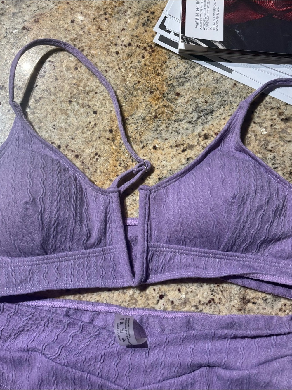 SHEIN Lavender Purple Textured Bikini Set High Waisted - Picture 2 of 7